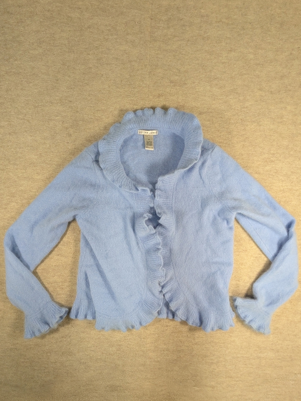 Jillian Jones 70% Angora Blend Baby Blue Scalloped Sweater Cardigan Soft Size M